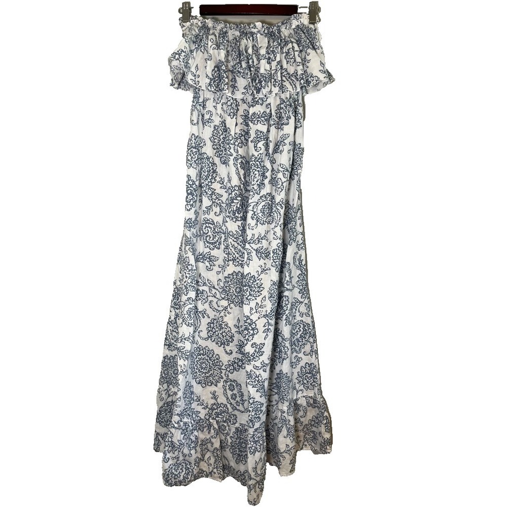 Floral Strapless Maxi Dress L Cottage Coastal Nautical Resort Feminine Romantic